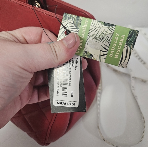 NWT! Badgley Mischka Quilted Red Mini Tote! - Picture 8 of 9